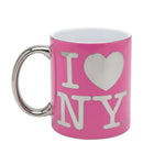 I LOVE NY Mug - 11 oz Ceramic, Pink/Silver