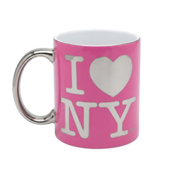 I LOVE NY Mug - 11 oz Ceramic, Pink/Silver
